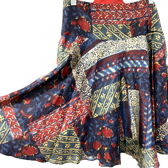 Lauren Ralph Lauren Silk Flare Skirt Abstract Multicolor Print Size 6P Boho Lux - Picture 2 of 6